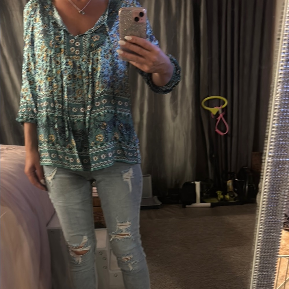 Elegant Floral Teal Blouse